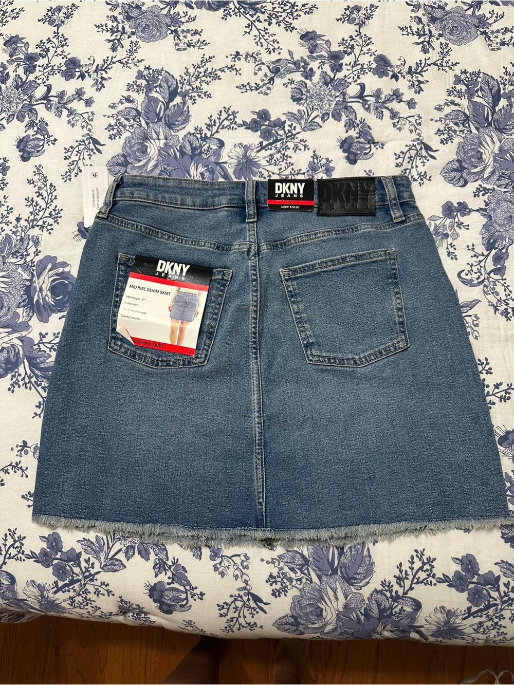 DKNY Blue Denim Mini Skirt with Frayed Hem